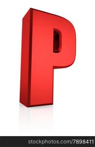 P letter. Red letter on reflective floor. White background. 3d render