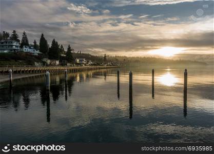 Pacific Northwest shoreline sunset.