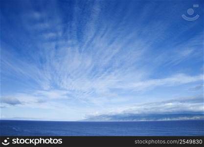 Pacific Ocean and blue sky off Honolulu, Hawaii.