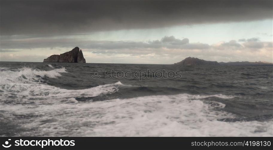 Pacific Ocean with Kicker Rock in the background, San Cristobal Island, Galapagos Islands, Ecuador