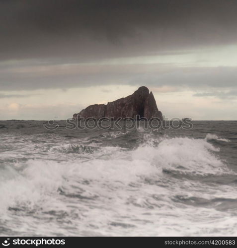 Pacific Ocean with Kicker Rock in the background, San Cristobal Island, Galapagos Islands, Ecuador