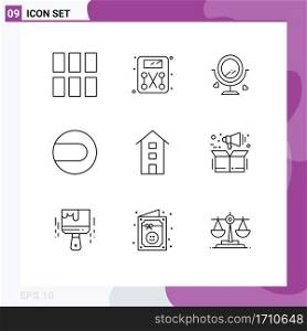 Pack of 9 Modern Outlines Signs and Symbols for Web Print Media such as shops, house, love, buildings, match Editable Vector Design Elements