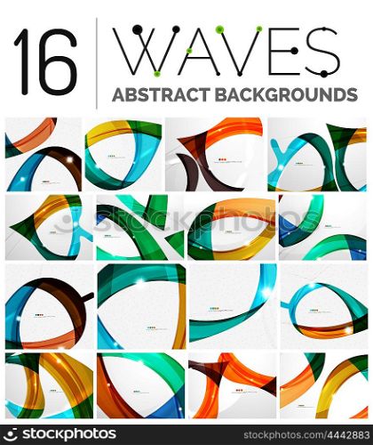 Pack of abstract backgrounds - smooth elegant unusual waves in different colors. Business or technology wallpaper, identity element
