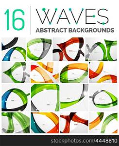 Pack of abstract backgrounds - smooth elegant unusual waves in different colors. Business or technology wallpaper, identity element