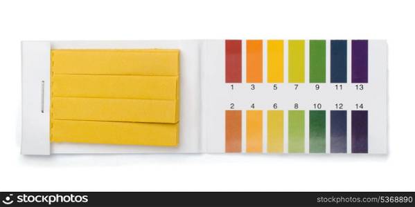 Pack of litmus test paper and color samples isolated on white