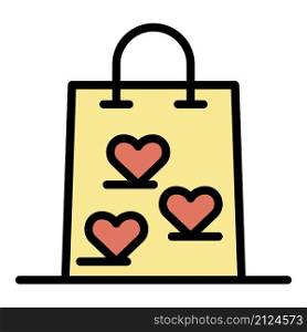 Package with hearts icon. Outline package with hearts vector icon color flat isolated. Package with hearts icon color outline vector