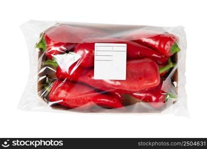 Packed and labeled capia pepper on an isolated white background