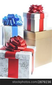 packed gifts stand on white surface