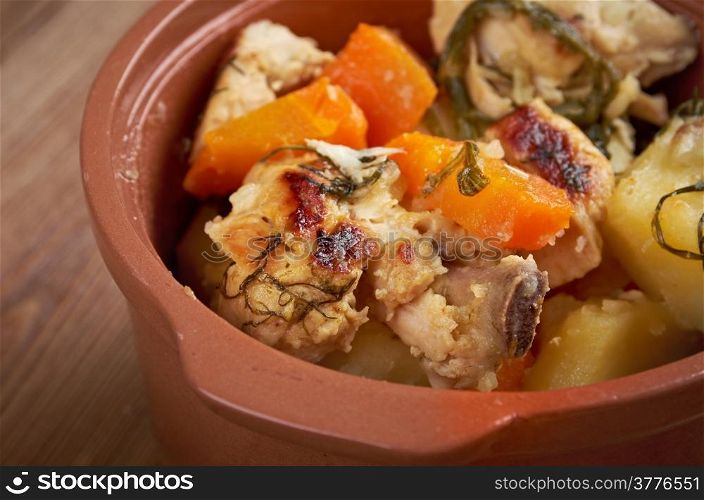 Packer Country chicken stew - American traditional food.farmhouse kitchen