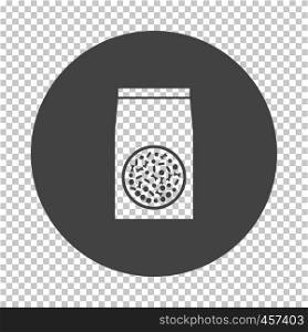 Packet of dog food icon. Subtract stencil design on tranparency grid. Vector illustration.