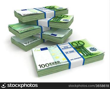 Packs of euro on white background. 3d