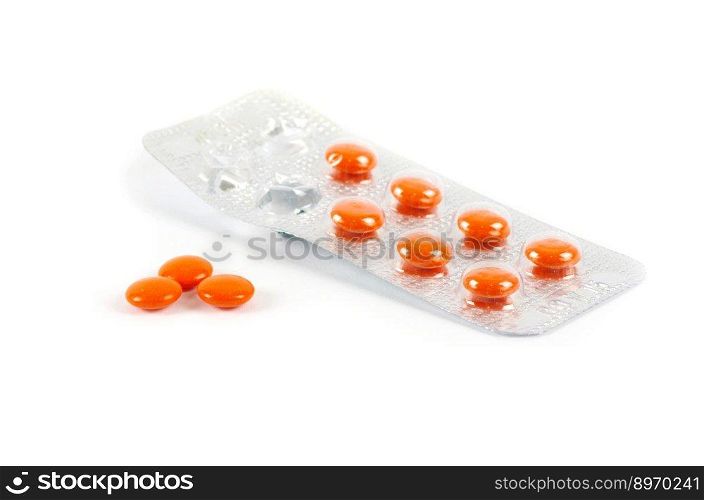 Packs of pills on white