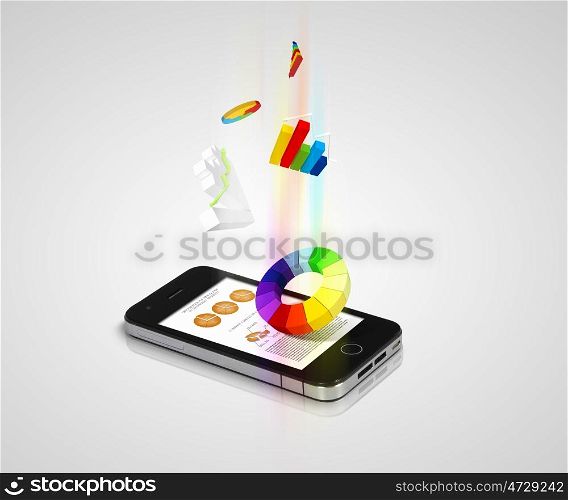 Pad and three-dimensional graphics. The Pad and three-dimensional graphics on gray background . illustration