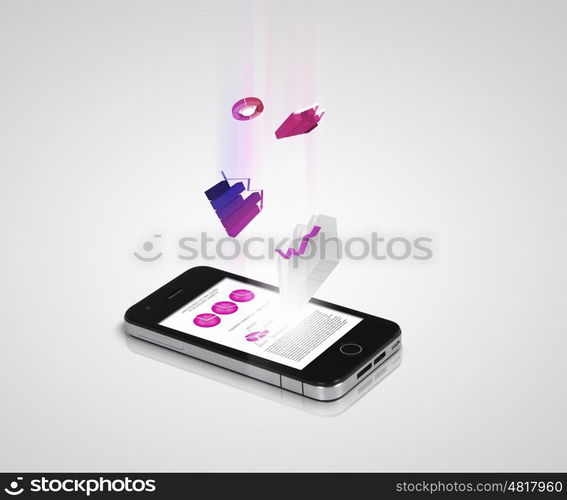 Pad and three-dimensional graphics. The Pad and three-dimensional graphics on gray background . illustration