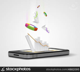 Pad and three-dimensional graphics. The Pad and three-dimensional graphics on gray background . illustration