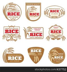 Paddy rice vector labels. Organic natural product emblems. Rice label and emblem, organic farm product illustration. Paddy rice vector labels. Organic natural product emblems