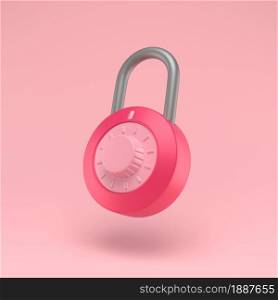 Padlock icon simple 3d illustration on pastel abstract background. Lock with combination. Minimal concept. 3d rendering