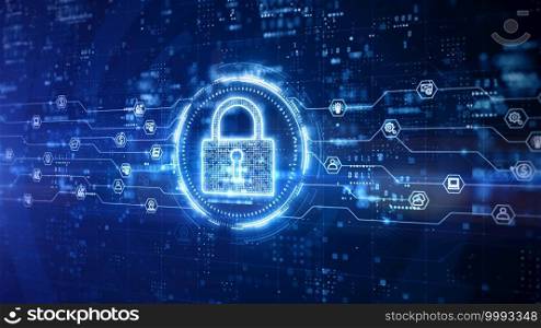 Padlock of Cyber Security Digital Data, Technology Global Network Digital Data Protection, Future Background Concept. 3D Rendering