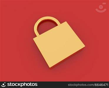 Padlock of gold on a red background. 3d render illustration.. Padlock of gold on a red background. 