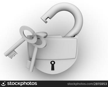 Padlock with keys. 3d