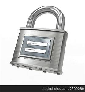 Padlock with login and password on white isolated background. 3d