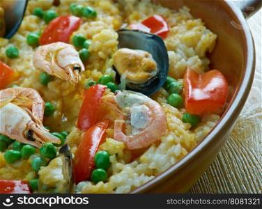 Paella de Catalan traditional seafood dish from north east Spain