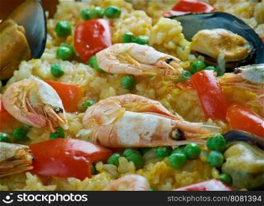 Paella de Catalan traditional seafood dish from north east Spain