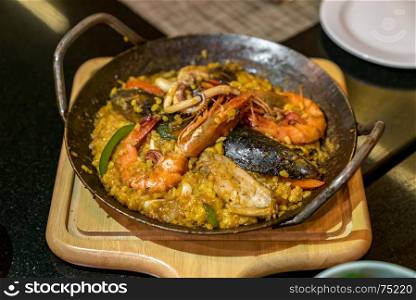 Paella seafood rice, groumet spanish food
