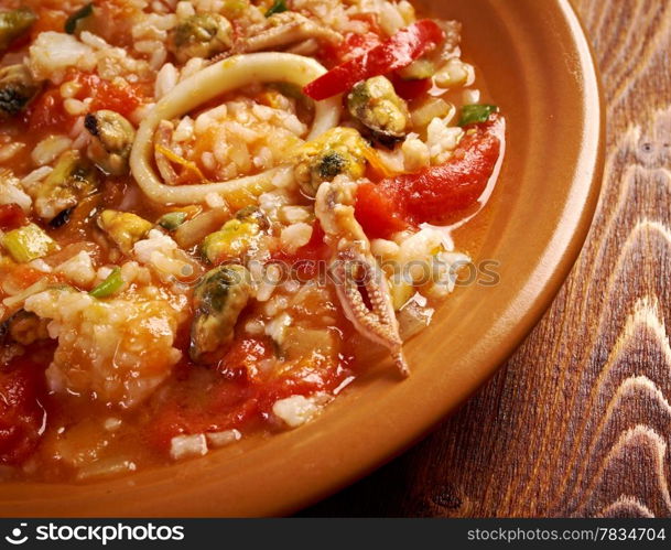 Paella Valenciana.traditional spanish paella with , seafood