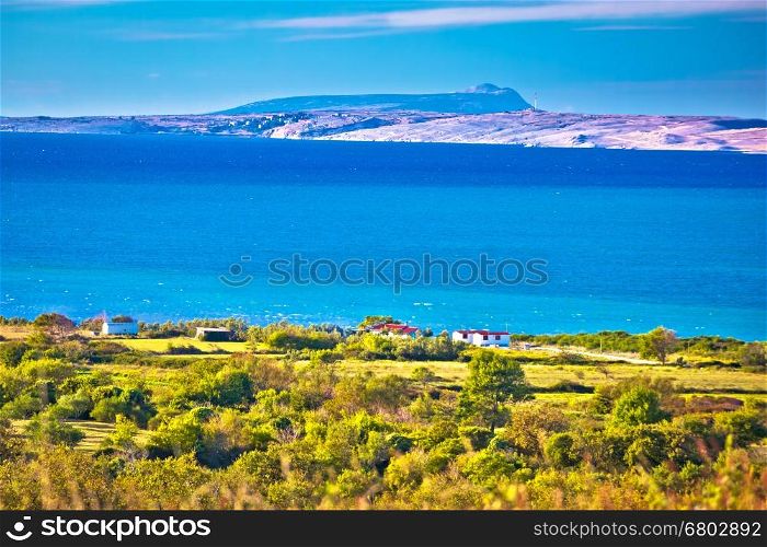 Pag island turquoise sea view, Dalmatia region of Croatia