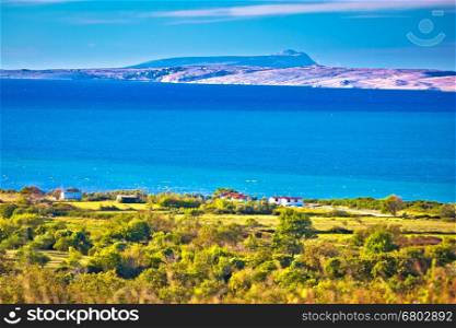 Pag island turquoise sea view, Dalmatia region of Croatia