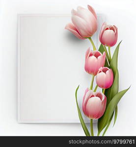 Page with pink tulip flowers. Illustration AI Generative 