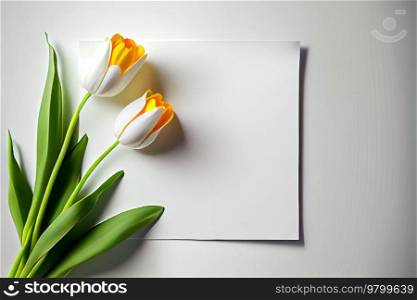Page with white tulip flowers. Illustration AI Generative 