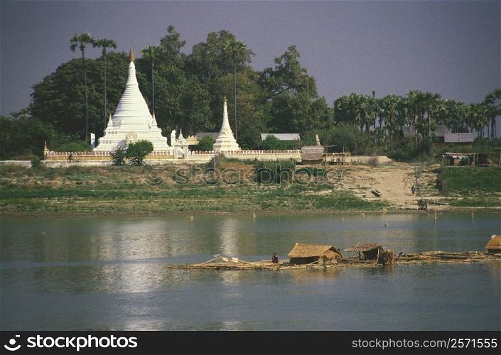 Pagoda along a river, Ayeyarwady river, Myanmar