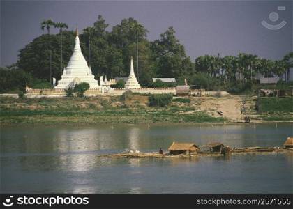 Pagoda along a river, Ayeyarwady river, Myanmar