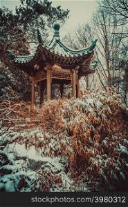 pagoda covered with white snow