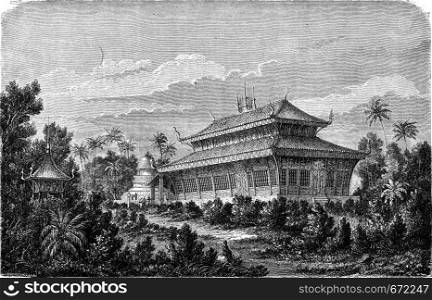 Pagoda-shaped tomb. vintage engraved illustration. Le Tour du Monde, Travel Journal, (1872).
