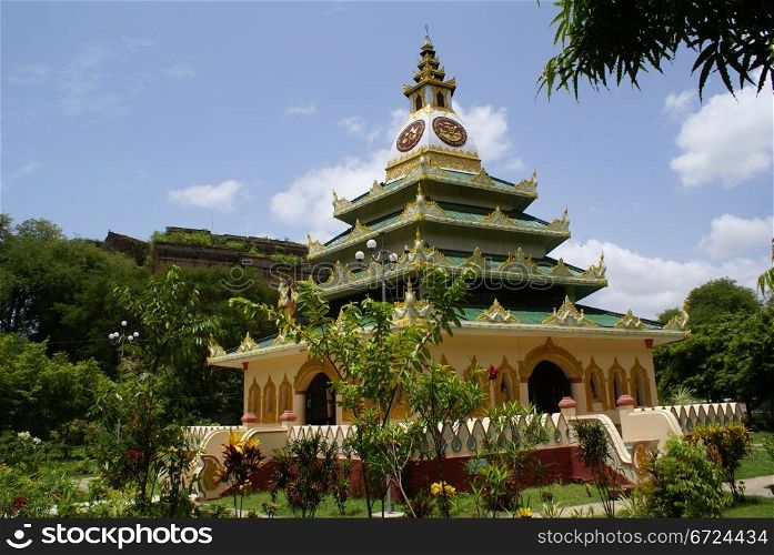 Pagoda with green roof in Mingun, Mandalay, Myanmar