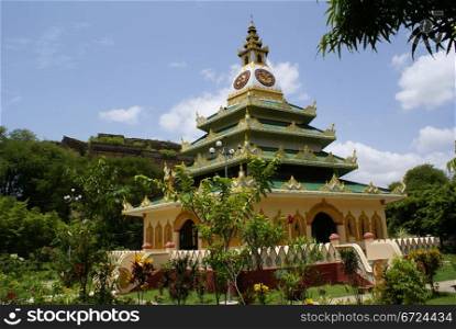 Pagoda with green roof in Mingun, Mandalay, Myanmar