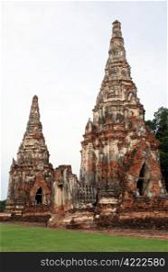 Pagodas in wat Chai WAttanaram in Ayuthaya, Thailand