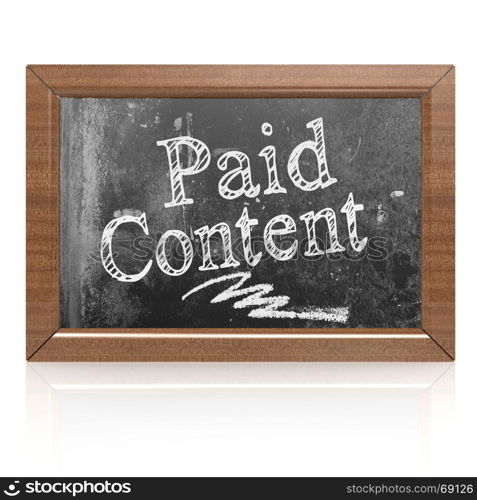 Paid Content text written on blackboard, 3D rendering. Blank blackboard