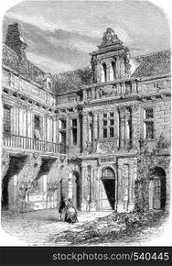 Pailly Castle, indoor view, vintage engraved illustration. Magasin Pittoresque 1857.