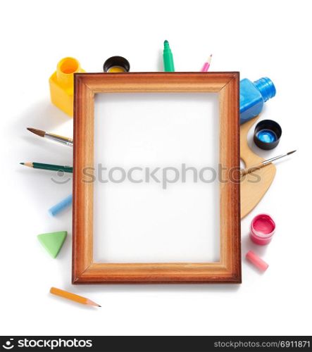 paint art supplies isolated at white background