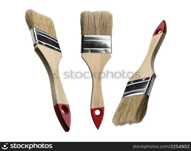 Paint brush in different angles on a white background.. Paint brush in different angles on a white background