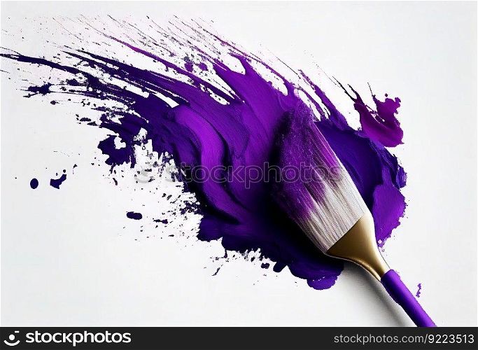 Paint brush stroke on white background purple paint illustration. AI generative.