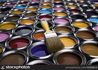Paint can and paintbrush, Rainbow colors