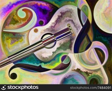 Paint Flow series. Artistic background made of musical symbols, colors, organic textures, flowing curves on subject of art, design and music