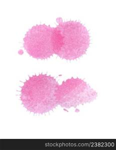 Paint pink splash set. Pink blots isolated. Artistic pink paint splashes and drops. . Set of pink watercolor blots isolated on white