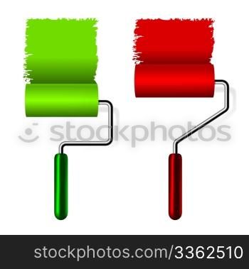 paint roller brush with paint on white background