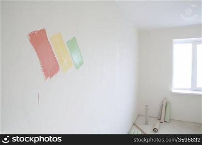 Paint samples on wall of new apartment